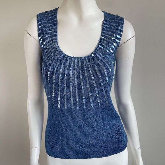 Vintage 2pc Cardigan Tank Top Set Shimmer Sequins Party Cocktail Sweater S/M - Picture 9 of 16